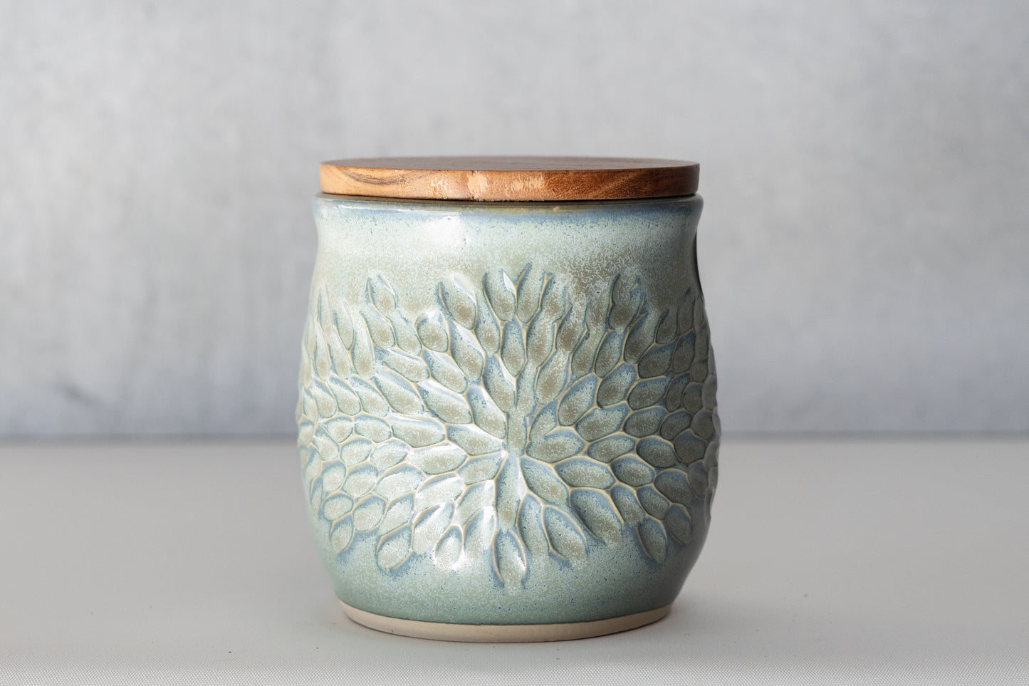 Frosted Blue Carved Lidded Jar