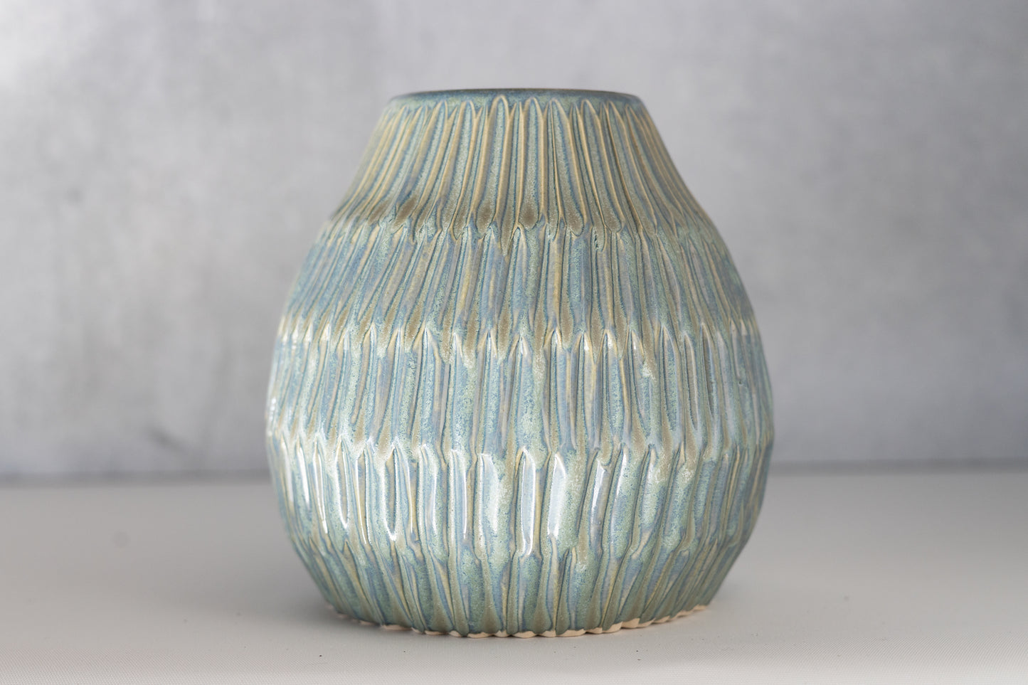 Frosted Blue Carved Level Vase