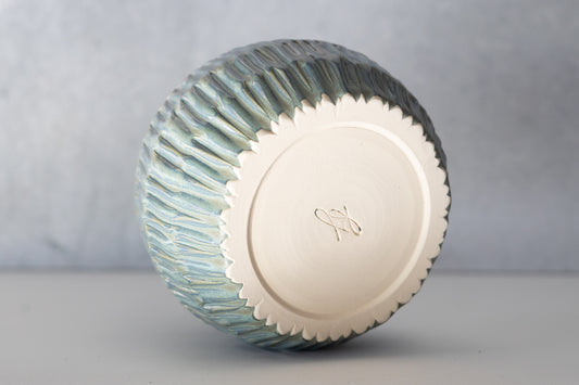 Frosted Blue Carved Level Vase