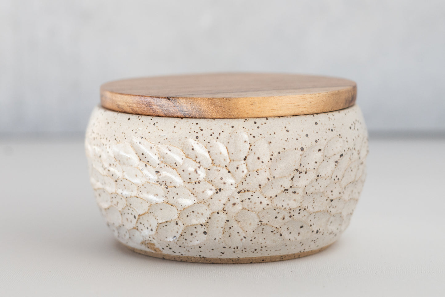 Farmhouse White Carved Lidded Jar