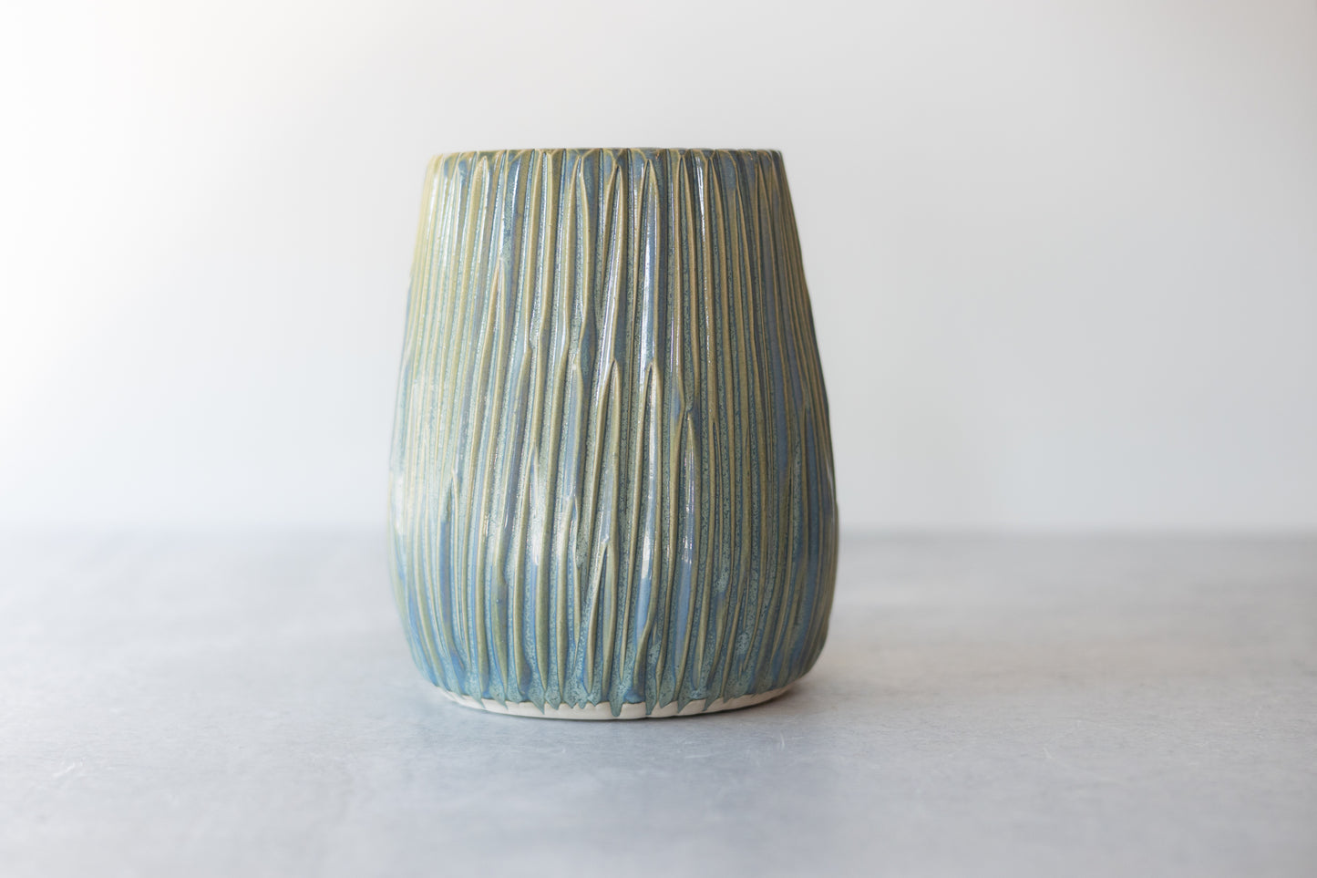 Frosted Blue Carved Vase