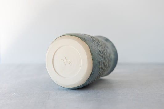 Frosted Blue Carved Vase