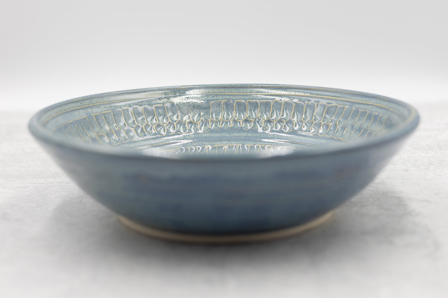 Frosted Blue Low Serving Bowl