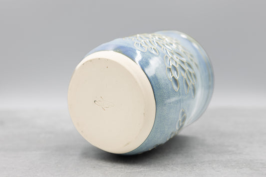 Frosted Blue Carved Vase