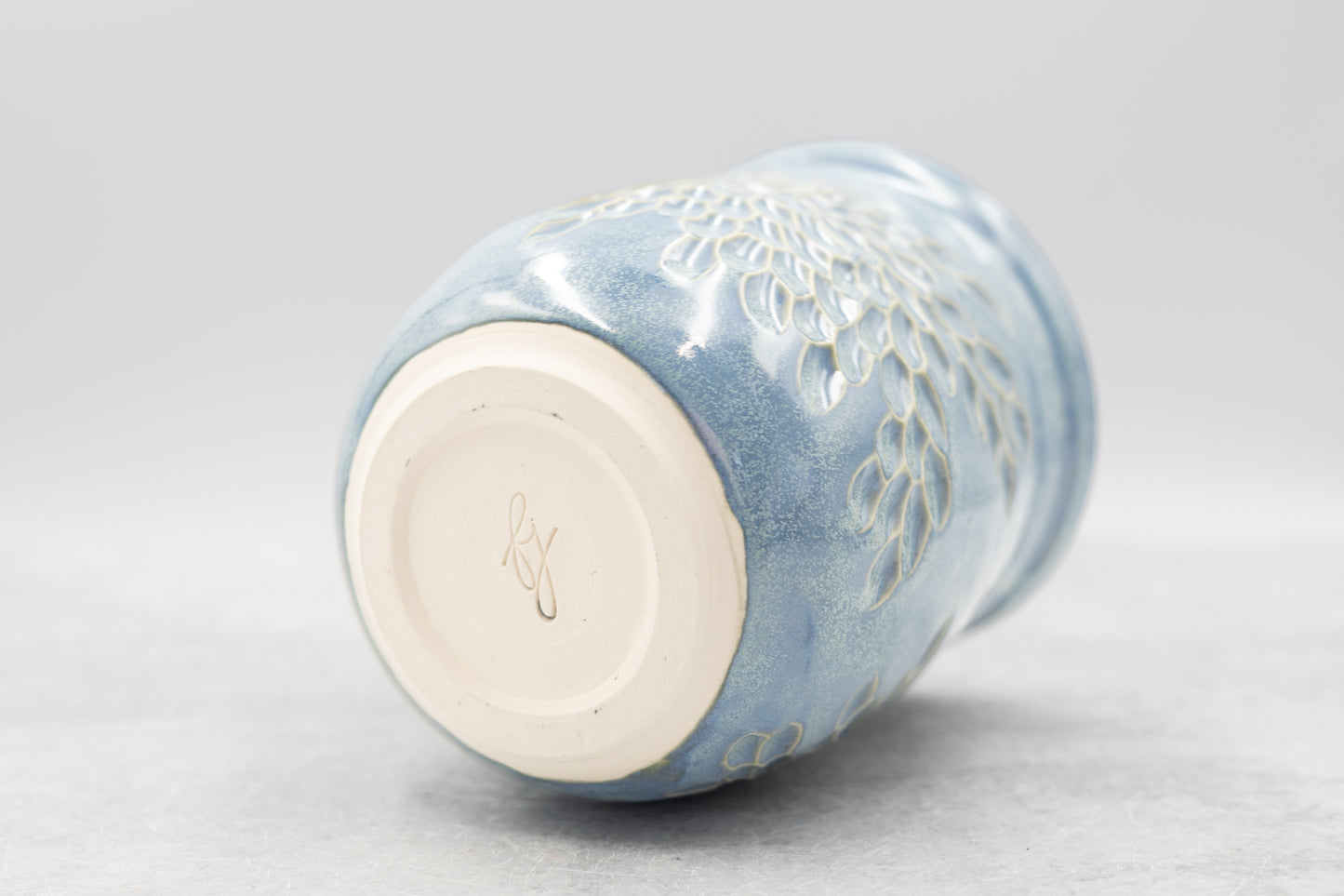 Frosted Blue Carved Vase