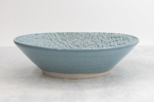 Frosted Blue Carved Rim Decorative Bowl