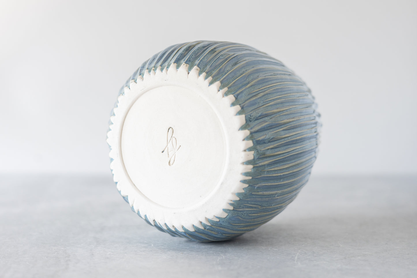 Frosted Blue Carved Vase