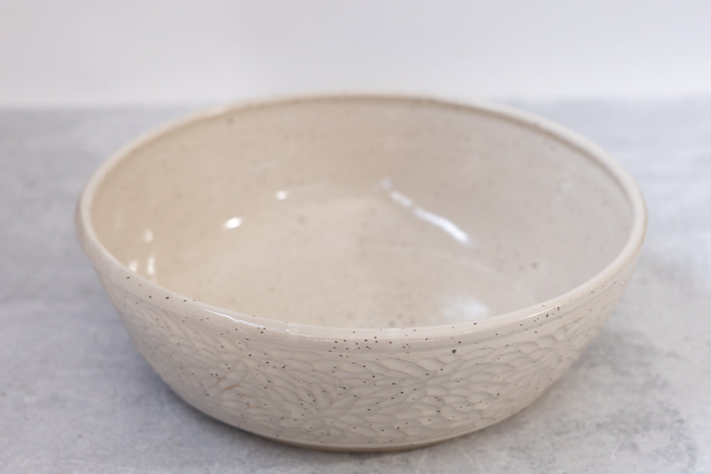 Farmhouse White Carved Serving Bowl