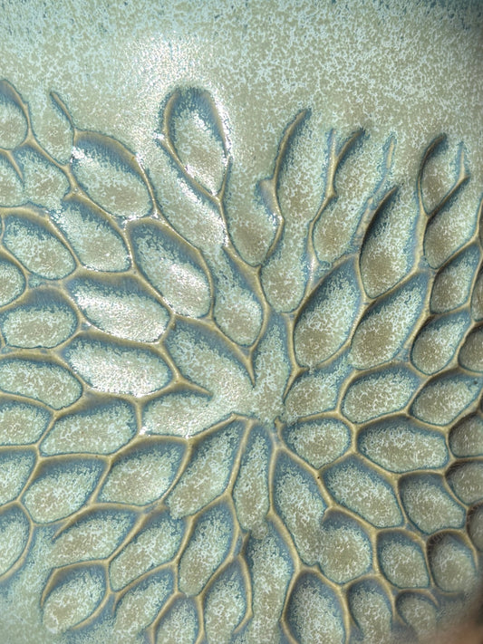 Frosted Blue Carved Lidded Jar