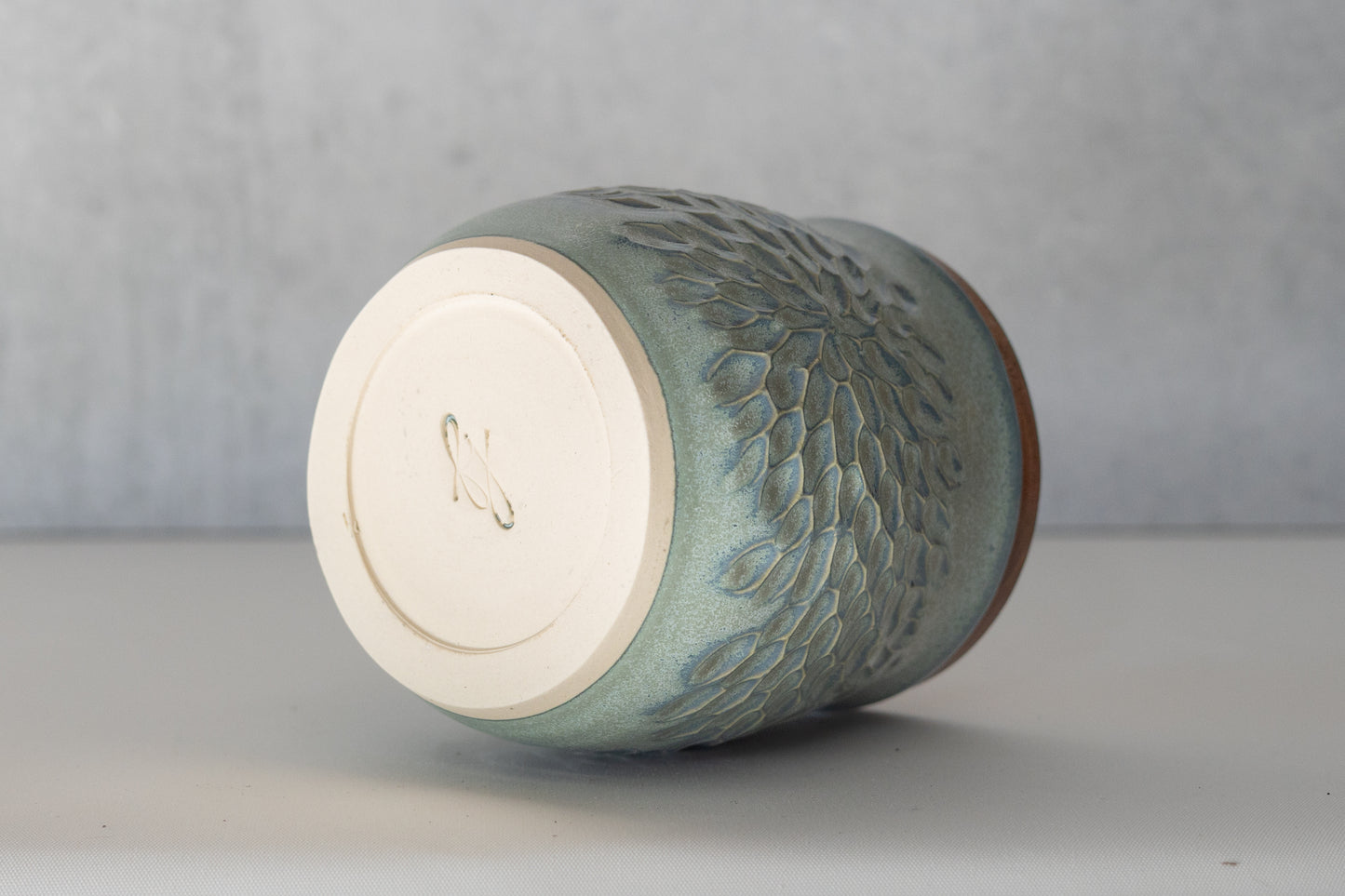Frosted Blue Carved Lidded Jar