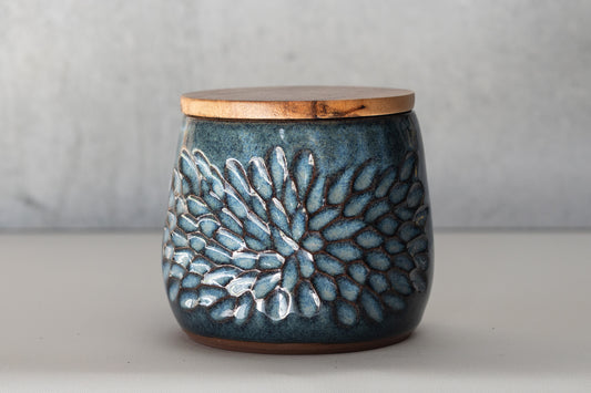 Deep Water Carved Lidded Jar