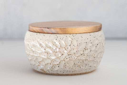 Farmhouse White Carved Lidded Jar