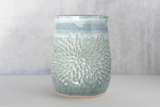 Frosted Blue Carved Vase