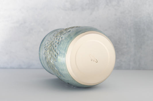 Frosted Blue Carved Vase