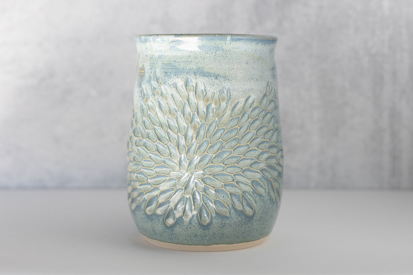 Frosted Blue Carved Vase