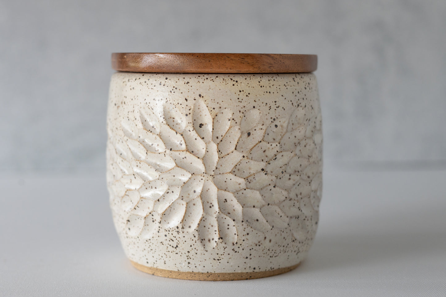 Farmhouse White Carved Lidded Jar