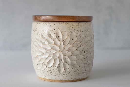 Farmhouse White Carved Lidded Jar