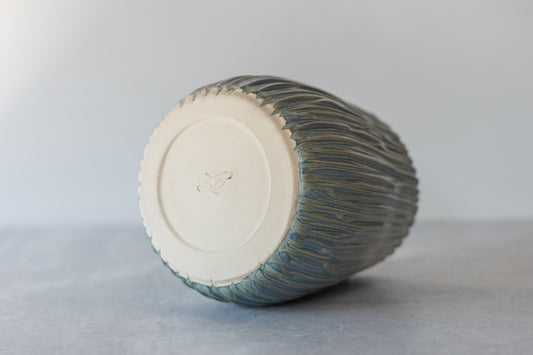 Frosted Blue Carved Vase