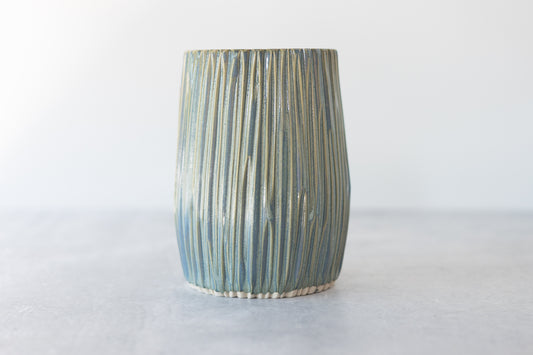 Frosted Blue Carved Vase