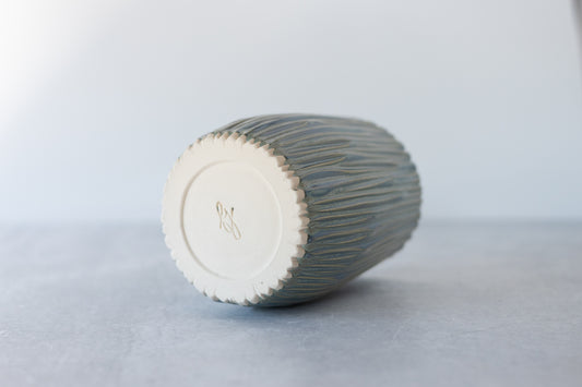 Frosted Blue Carved Vase