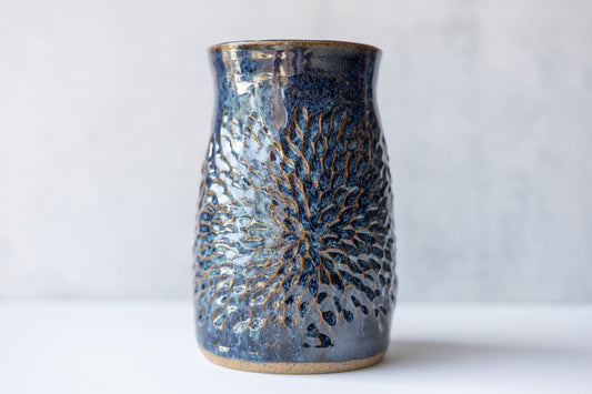 Manitou Blue Tall Carved Vase