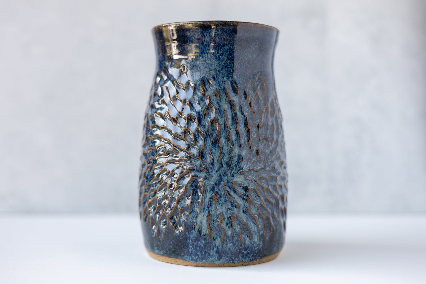 Manitou Blue Tall Carved Vase