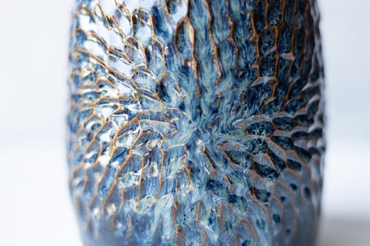 Manitou Blue Tall Carved Vase