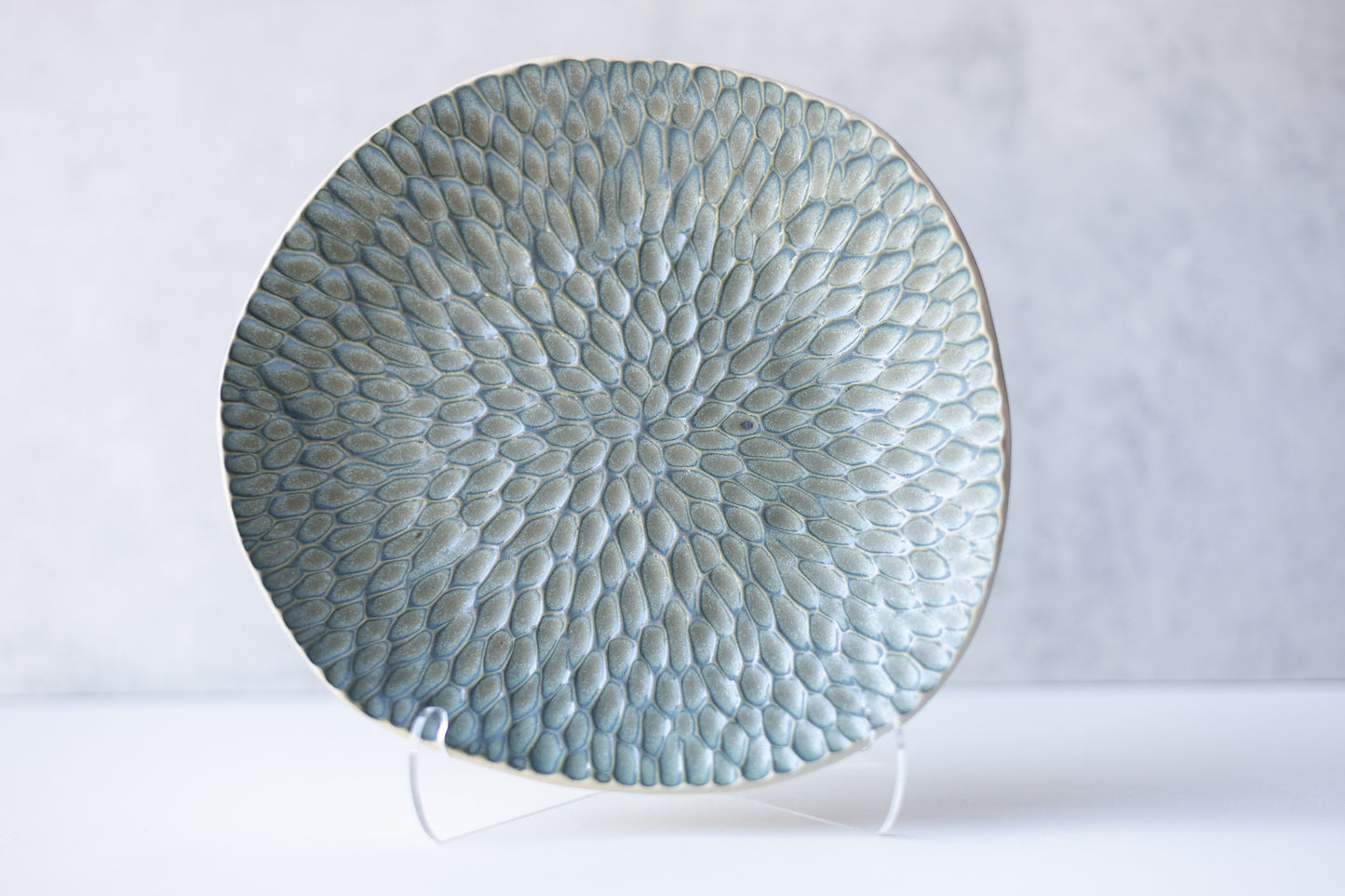 Frosted Blue Carved Decorative Bowl