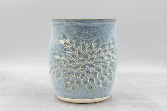 Frosted Blue Carved Vase