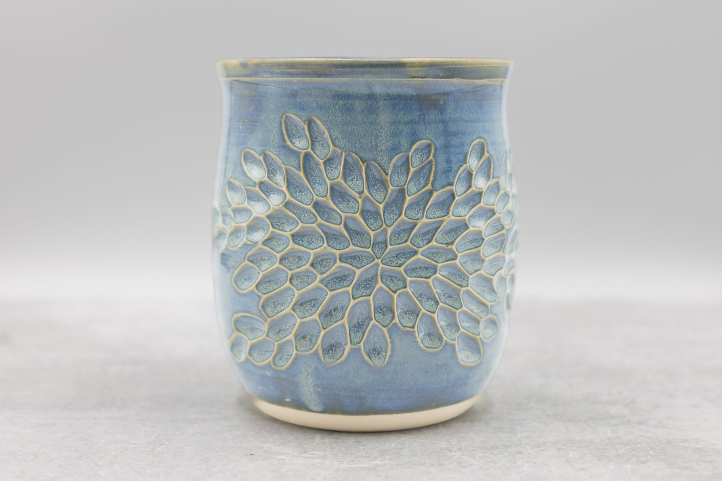 Frosted Blue Carved Vase