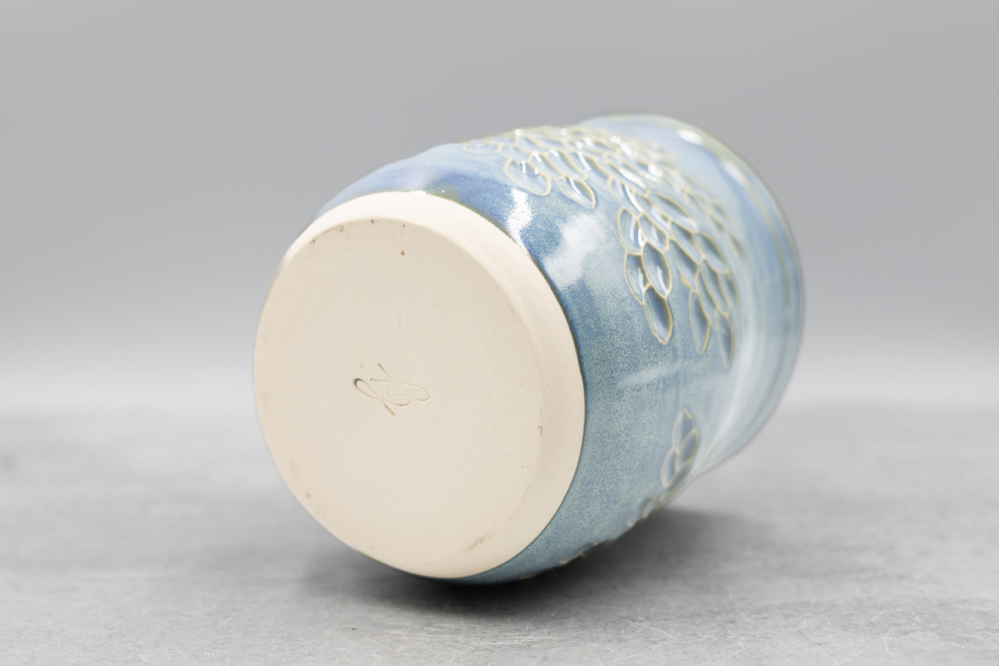 Frosted Blue Carved Vase