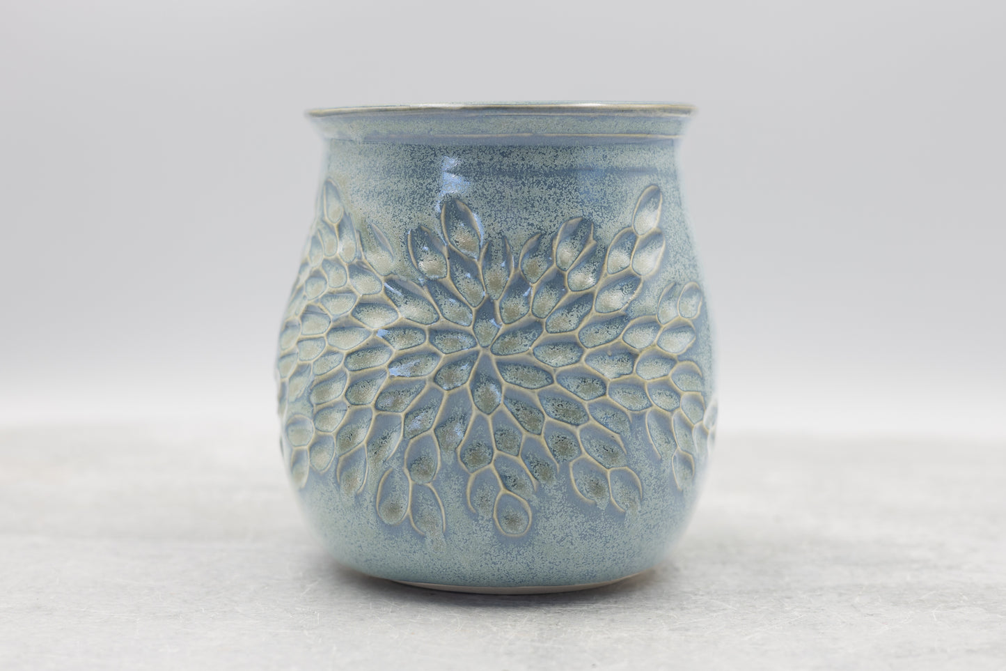 Frosted Blue Carved Vase