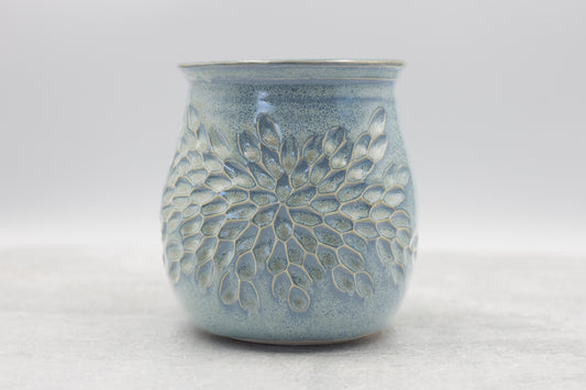 Frosted Blue Carved Vase