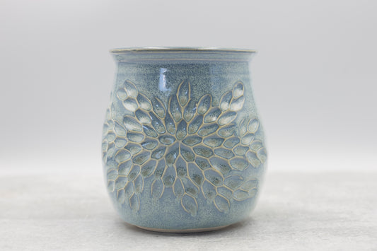 Frosted Blue Carved Vase