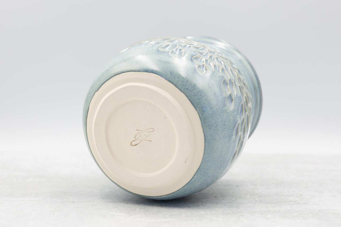 Frosted Blue Carved Vase