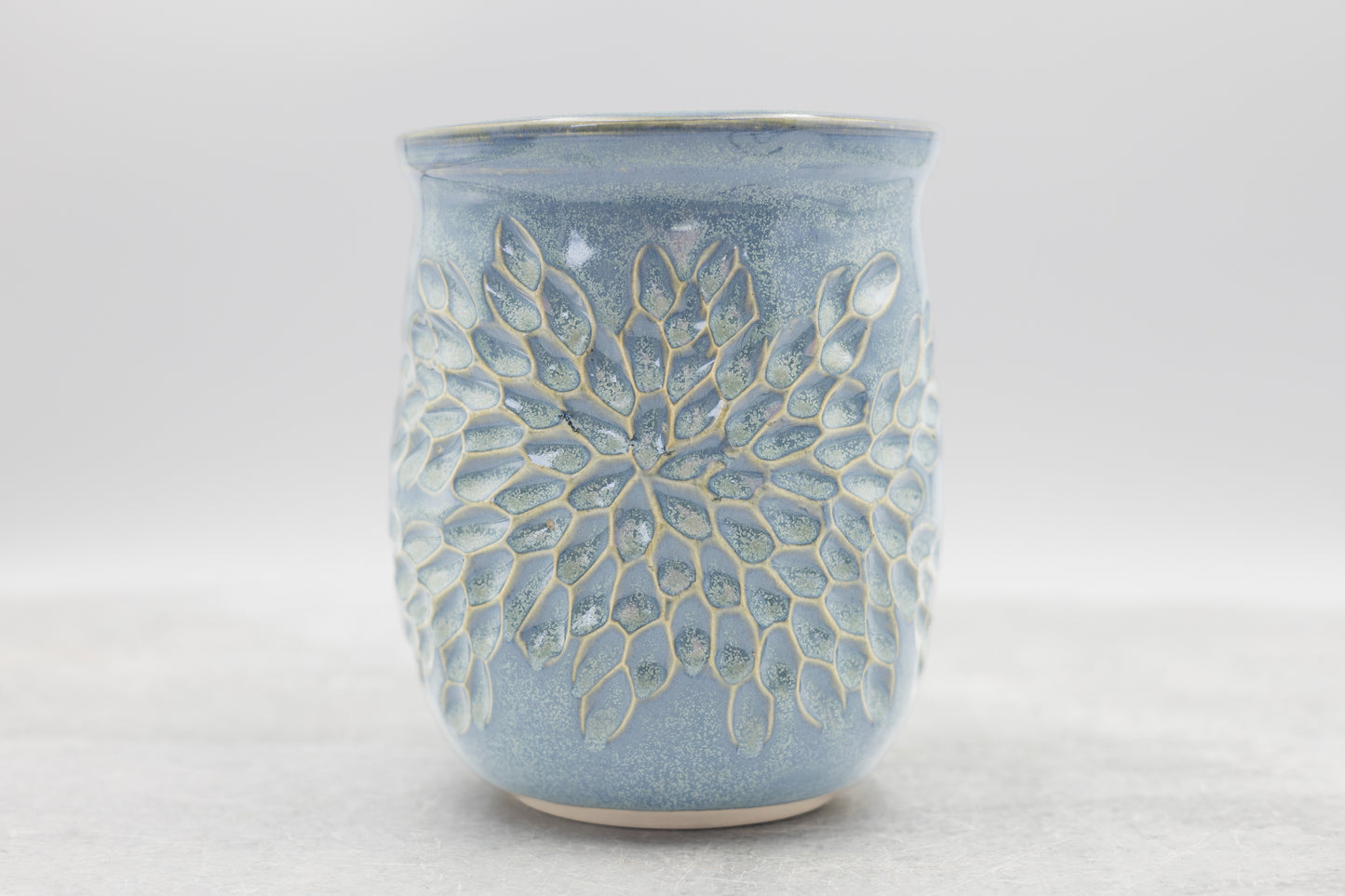 Frosted Blue Carved Vase