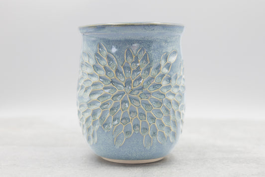 Frosted Blue Carved Vase