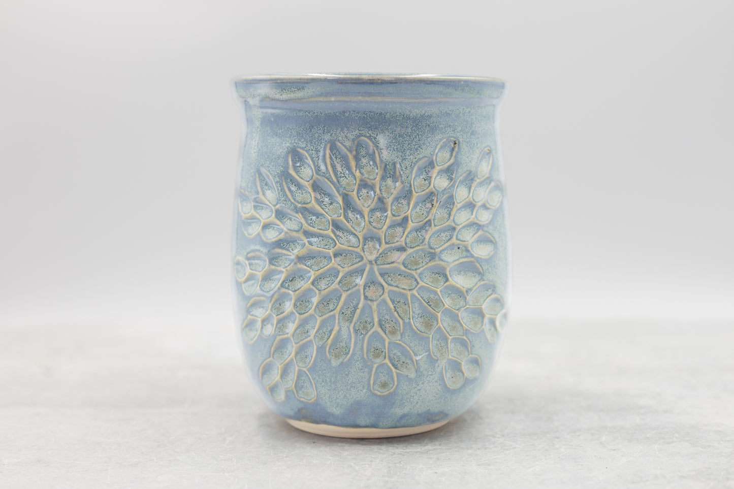 Frosted Blue Carved Vase