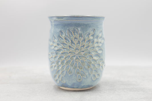 Frosted Blue Carved Vase