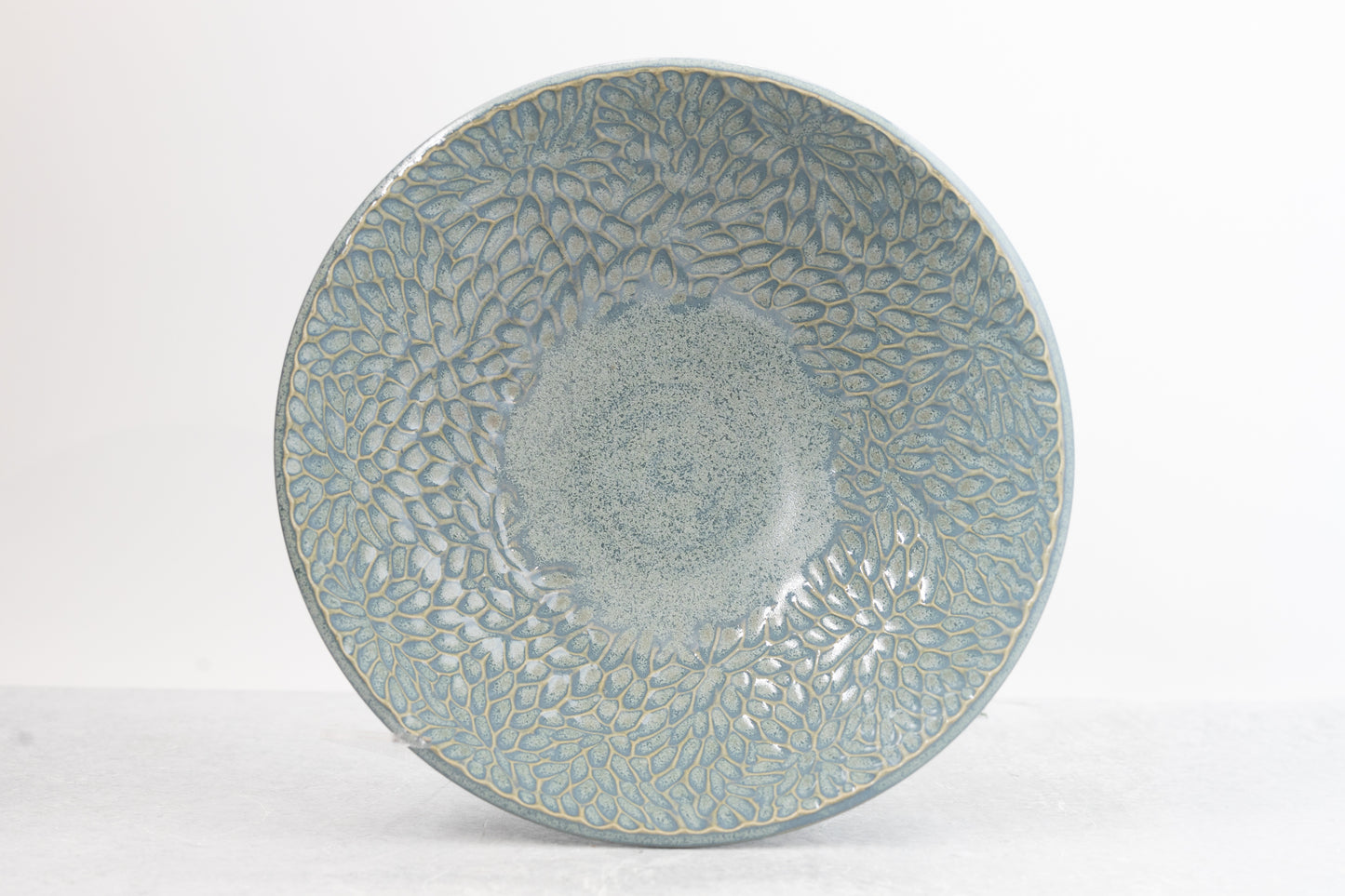 Frosted Blue Carved Rim Decorative Bowl