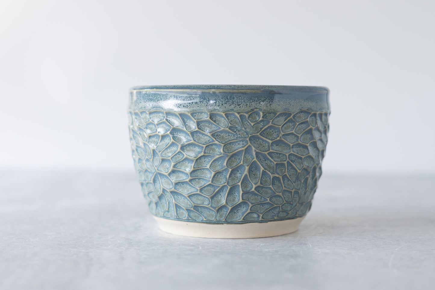 Frosted Blue Carved Planter