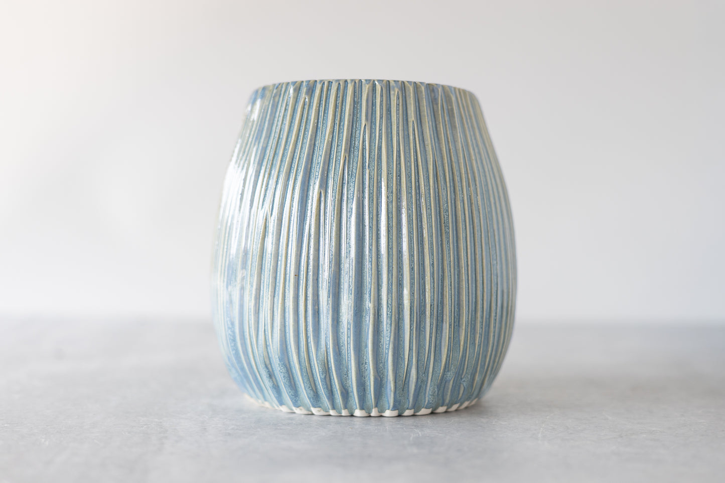 Frosted Blue Carved Vase