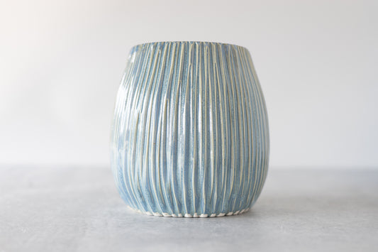 Frosted Blue Carved Vase