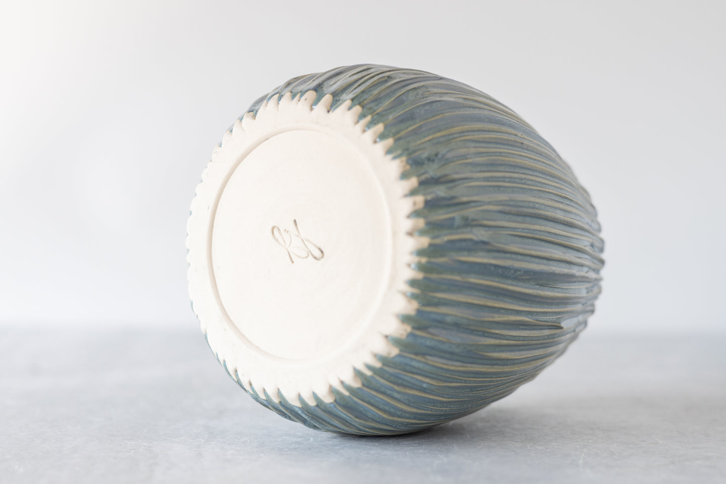 Frosted Blue Carved Vase