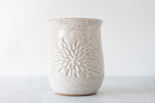 Farmhouse White Carved Vase