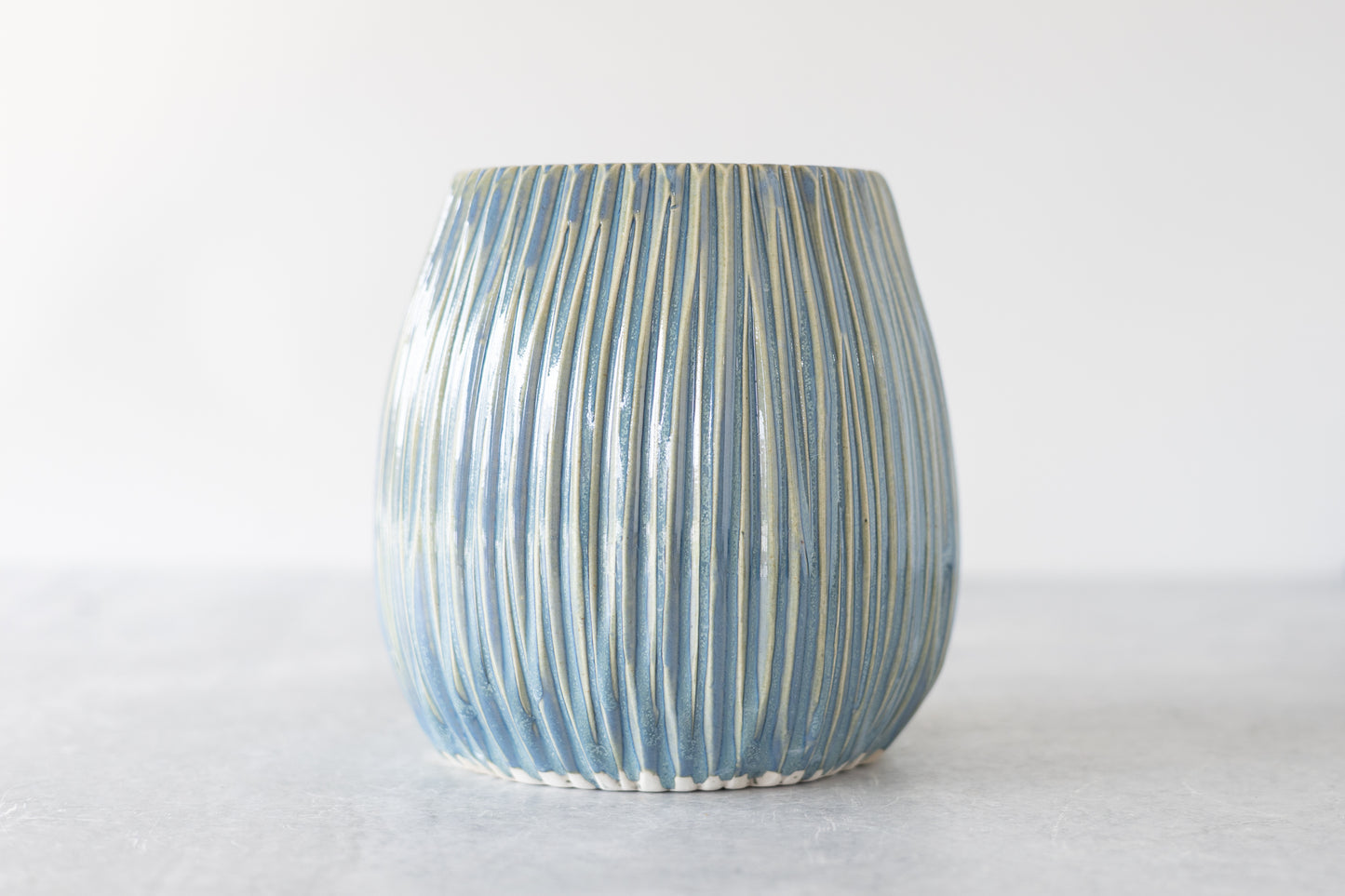 Frosted Blue Carved Vase