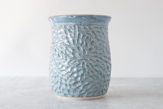 Frosted Blue Carved Vase