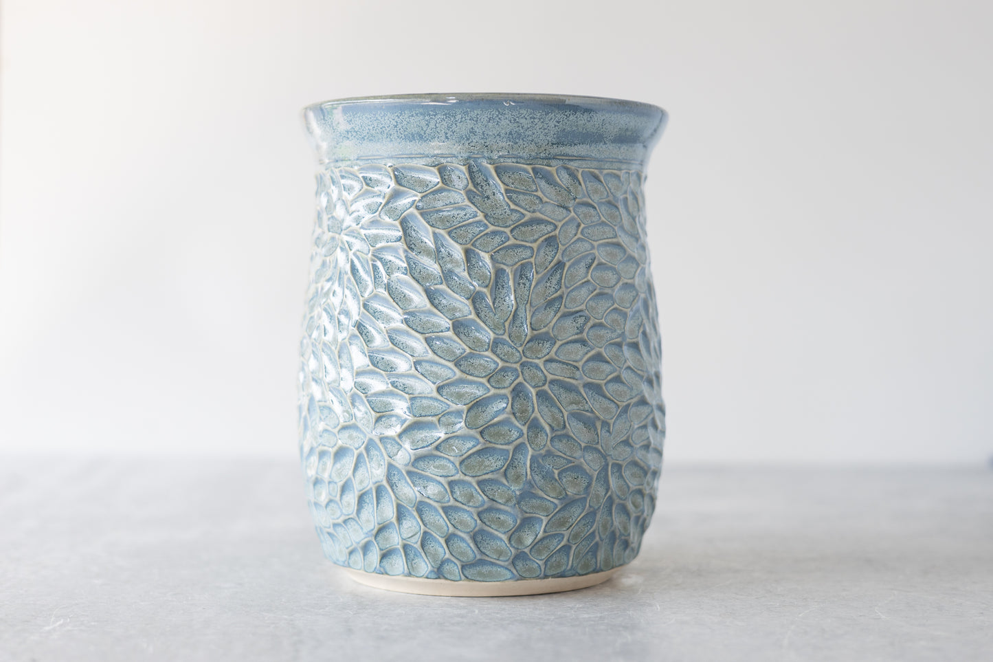 Frosted Blue Carved Vase