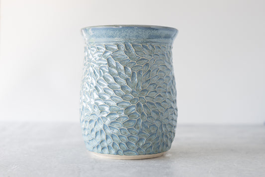 Frosted Blue Carved Vase