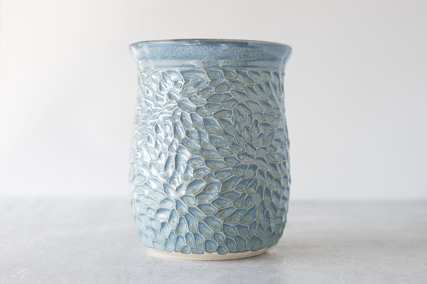 Frosted Blue Carved Vase